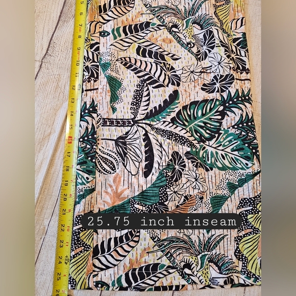 Tahari Size Large Linen Viscose Pull On Pant Wide Leg Tropical Leaf Resortwear - Picture 9 of 10